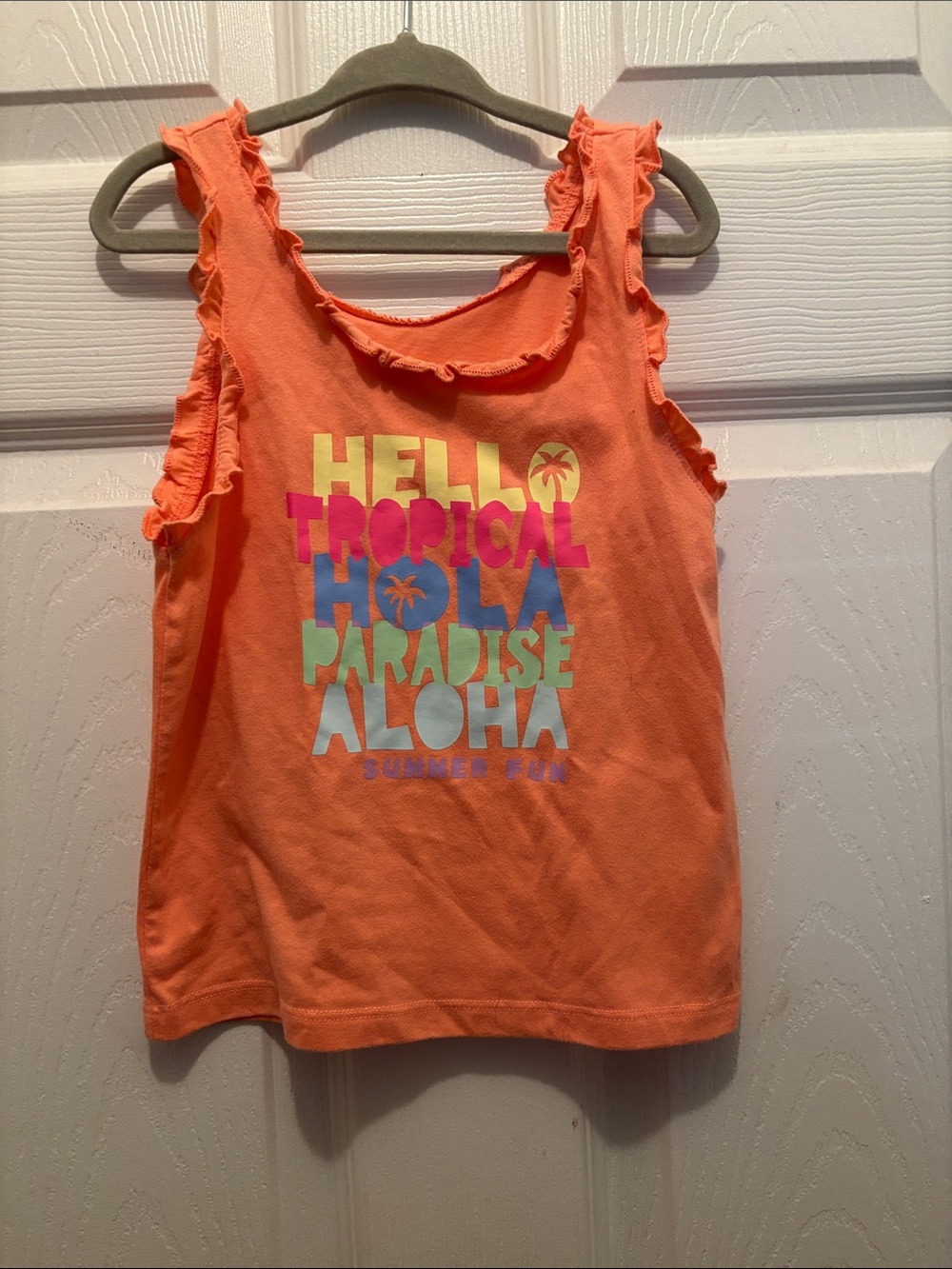 Girls' Orange Tropical Graphic Ruffle Tank Top